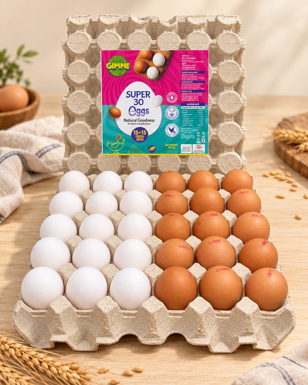 Gimme Super 30 Mix tray of brown and white eggs