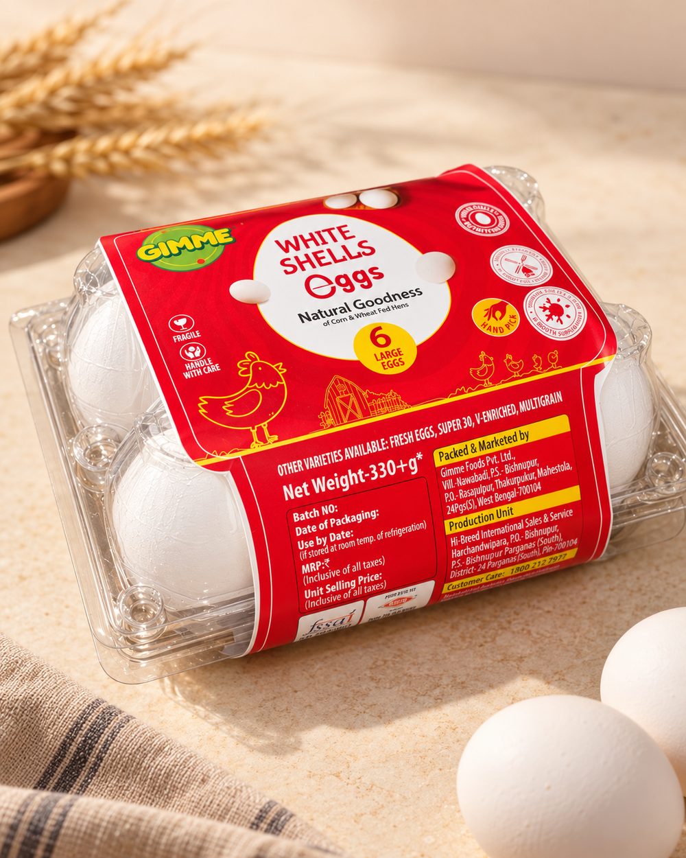 Gimme White Shells pack of 6 large eggs
